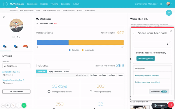 Compliance Manager Product Feedback Policy – Healthicity Support